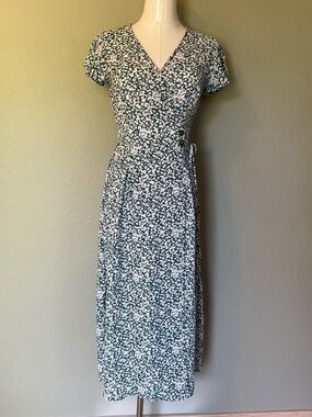 Sienna Sky Green and White Floral Wrap Midi Dress